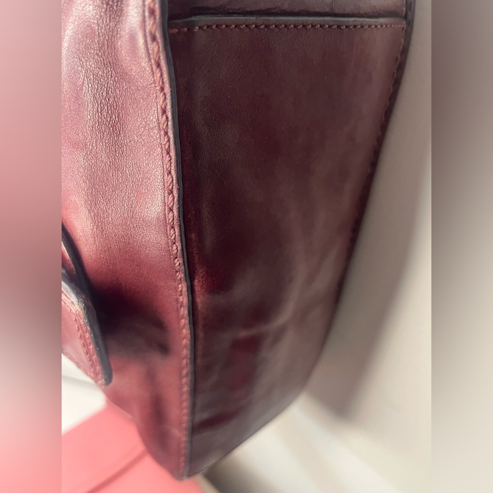 Coach Leather Shoulder Bag in Deep Burgundy with Brass Buckle - Picture 5 of 9